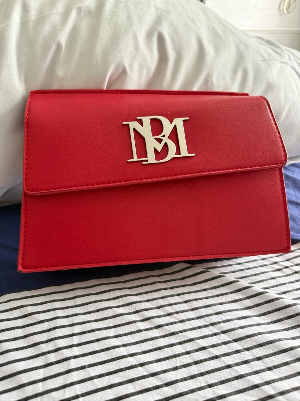 Badgley Mischka Red Clutch with Silver Logo Accent
